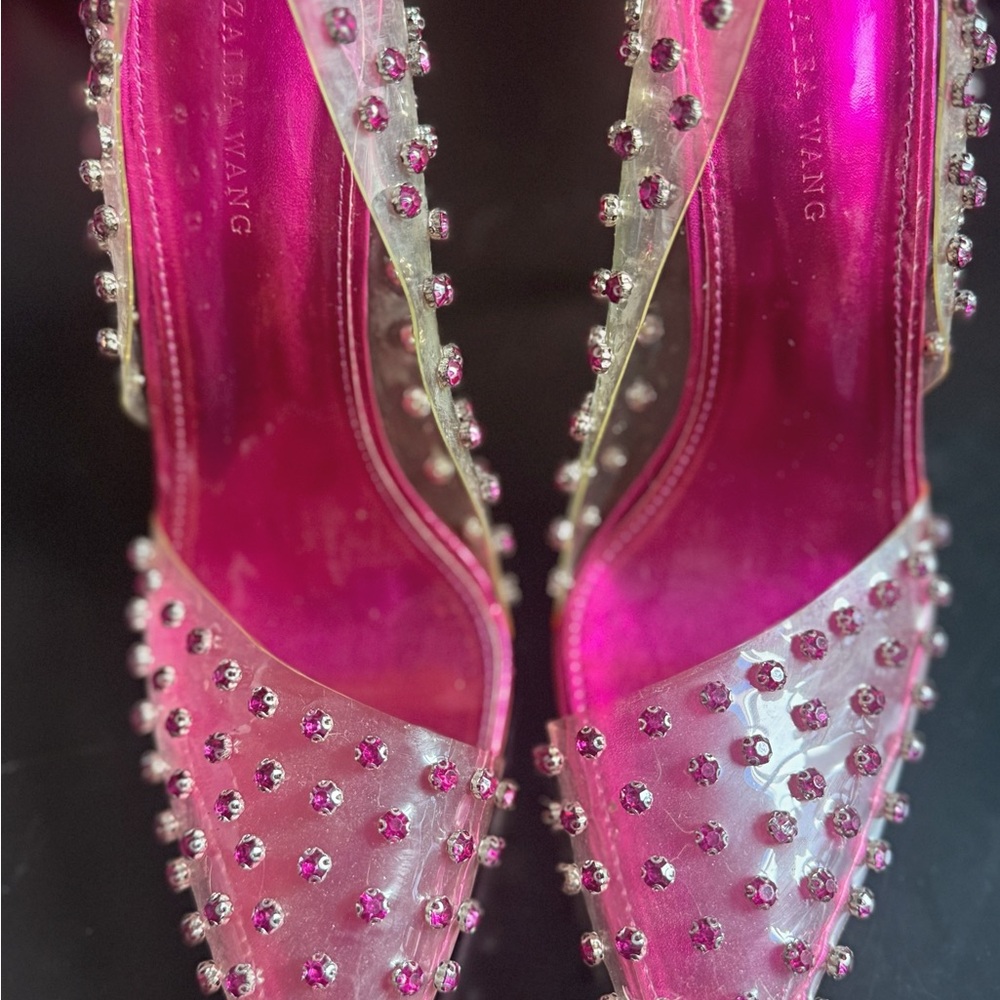 Azalea Wang Pink Rhinestone & Clear Stiletto Pumps